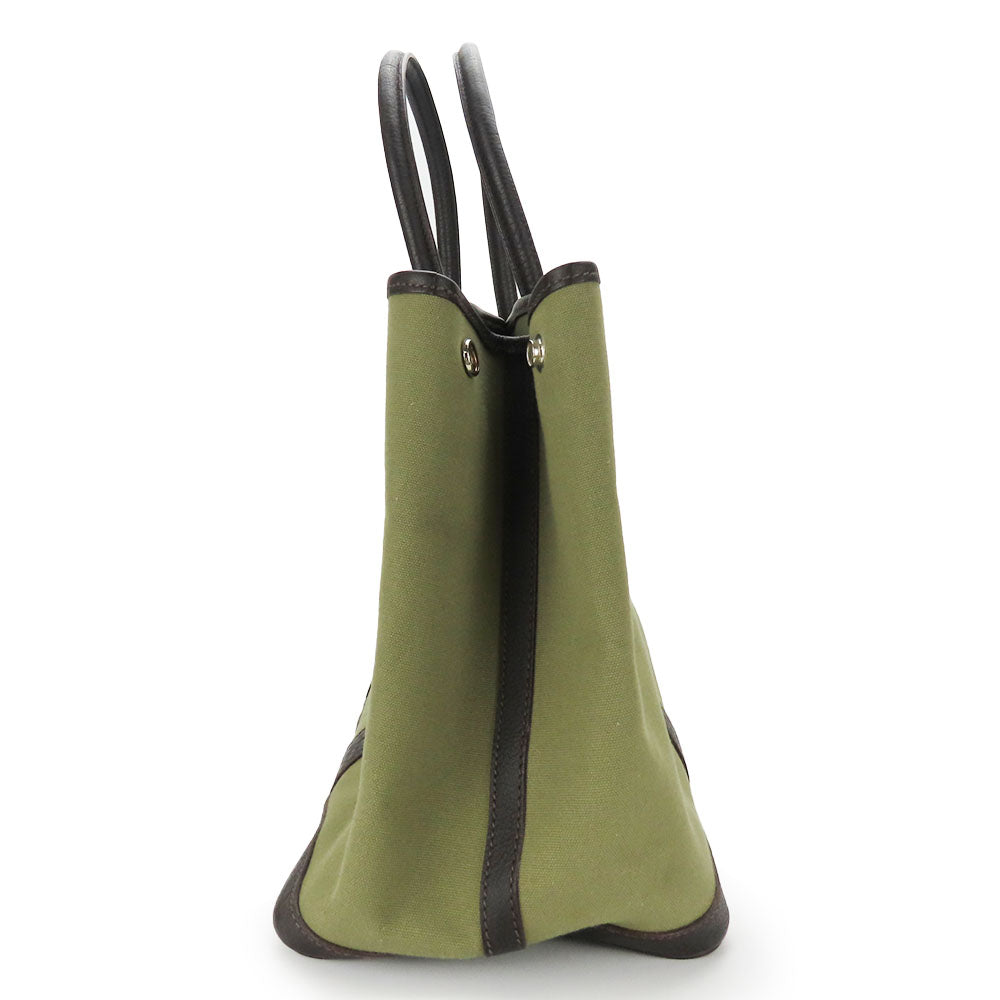HERMES Tote Bag Canvas, Leather Khaki green Garden party PM unisex(Unisex) Used Authentic