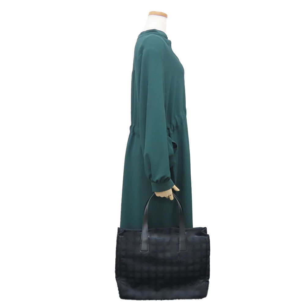 CHANEL Tote Bag Nylon, Leather black New Travel Line MM Women Used Authentic