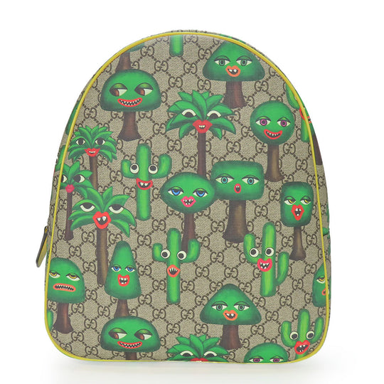 GUCCI Backpack 433578 GG Supreme canvas, leather beige Smiling Plant Chilled license Women Used Authentic