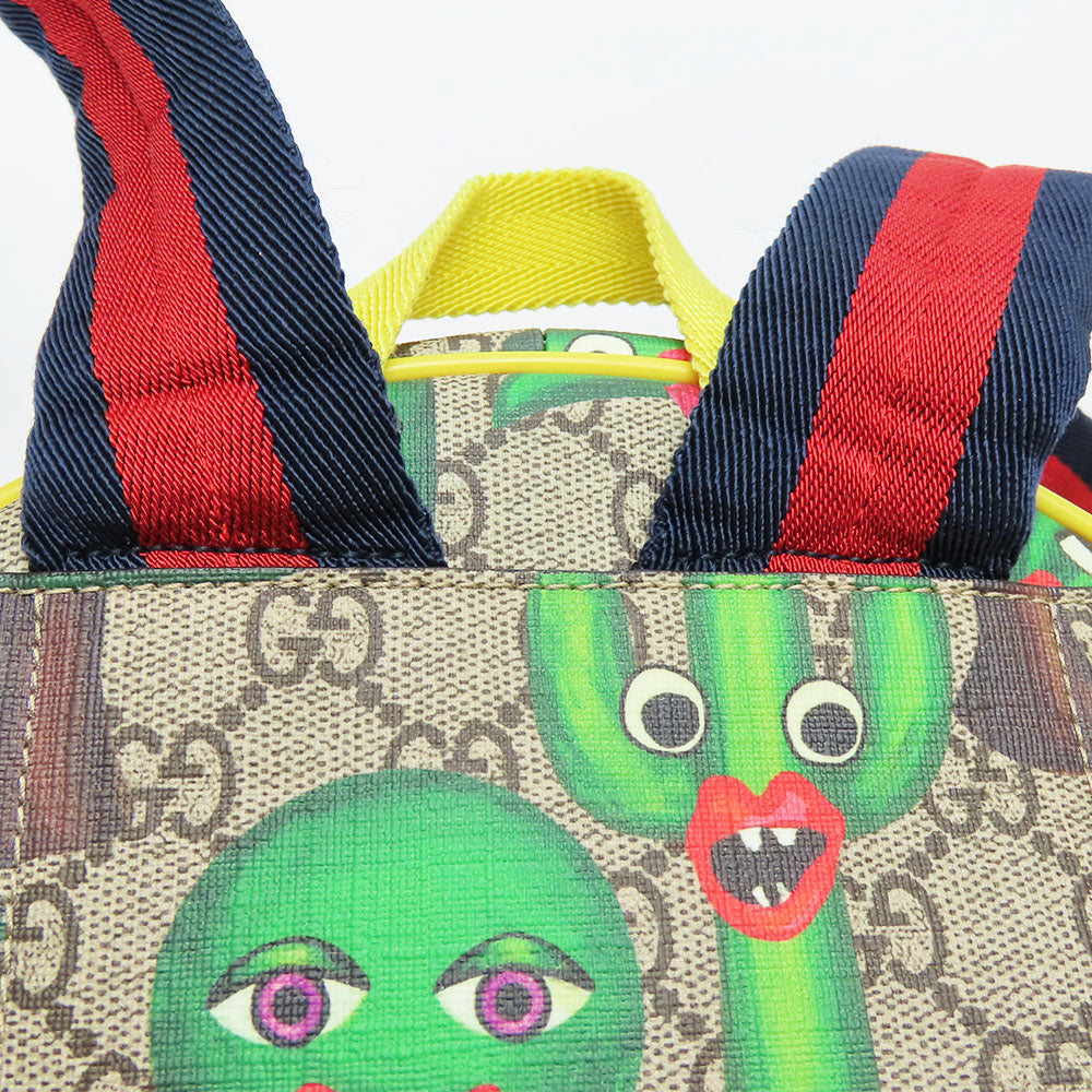 GUCCI Backpack 433578 GG Supreme canvas, leather beige Smiling Plant Chilled license Women Used Authentic