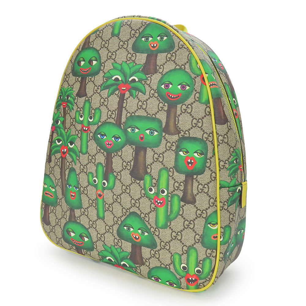 GUCCI Backpack 433578 GG Supreme canvas, leather beige Smiling Plant Chilled license Women Used Authentic