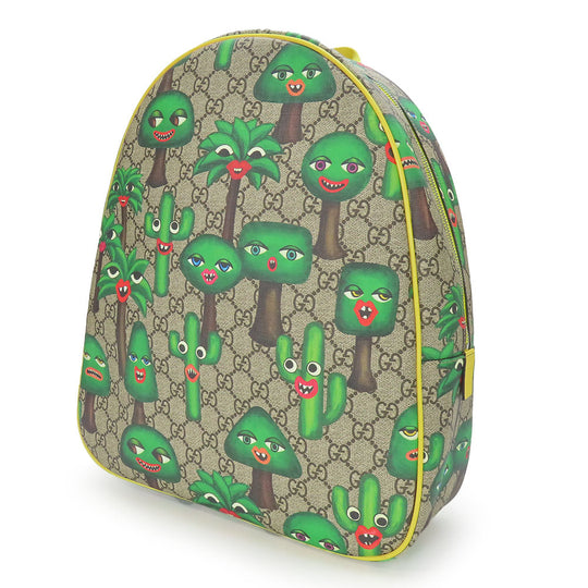 GUCCI Backpack 433578 GG Supreme canvas, leather beige Smiling Plant Chilled license Women Used Authentic