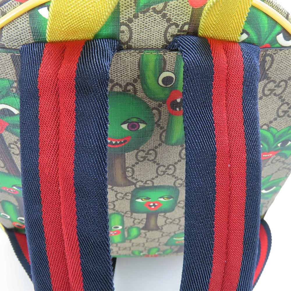 GUCCI Backpack 433578 GG Supreme canvas, leather beige Smiling Plant Chilled license Women Used Authentic