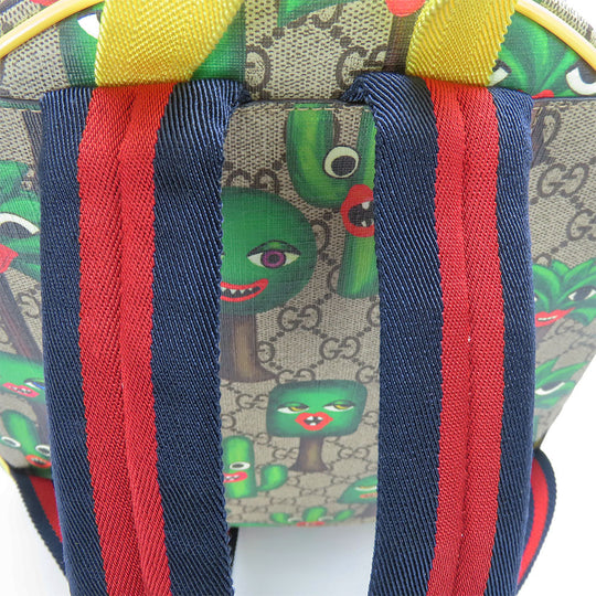 GUCCI Backpack 433578 GG Supreme canvas, leather beige Smiling Plant Chilled license Women Used Authentic
