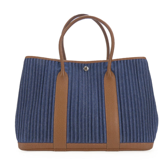 HERMES Tote Bag Denim, Leather Navy Garden party PM unisex(Unisex) Used Authentic