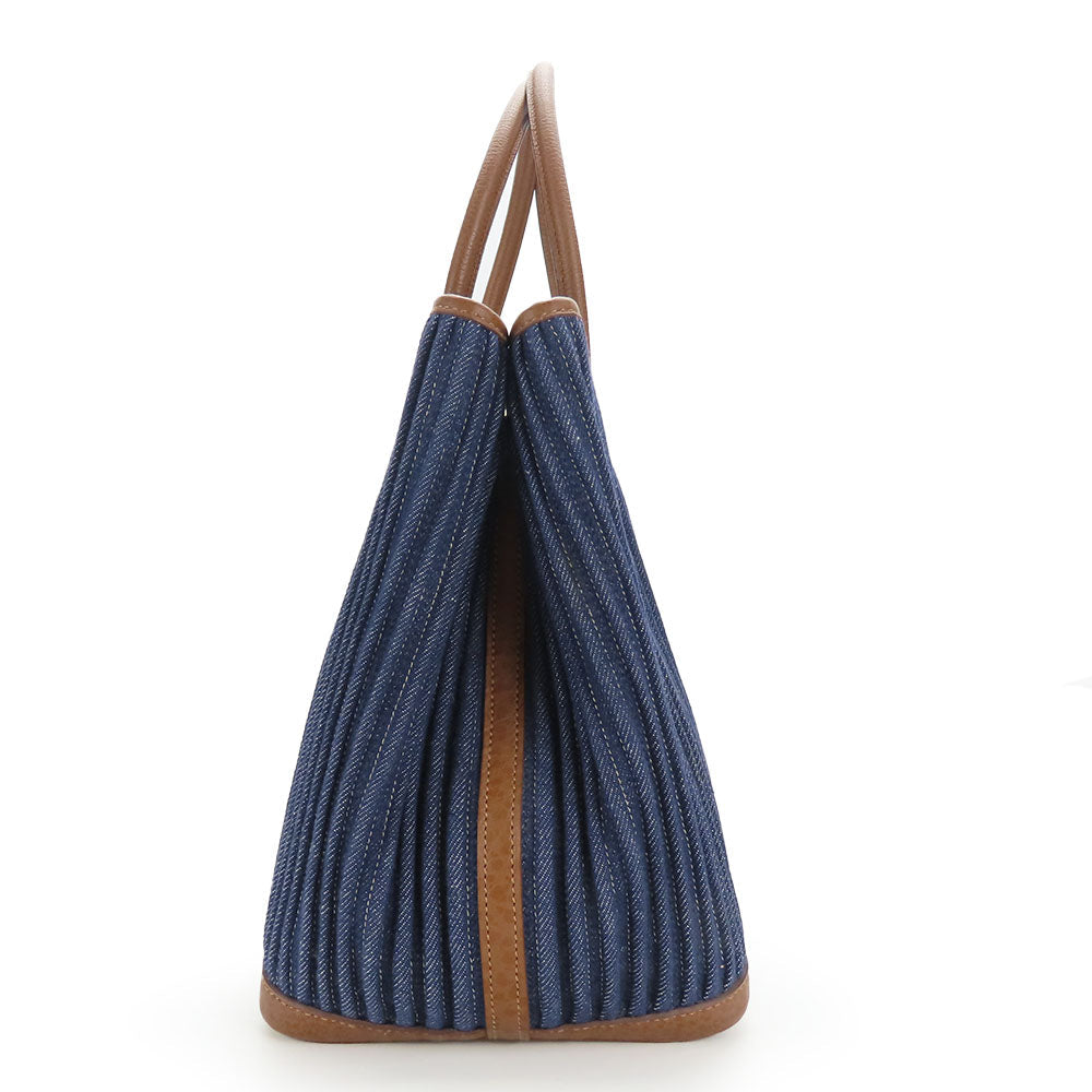 HERMES Tote Bag Denim, Leather Navy Garden party PM unisex(Unisex) Used Authentic