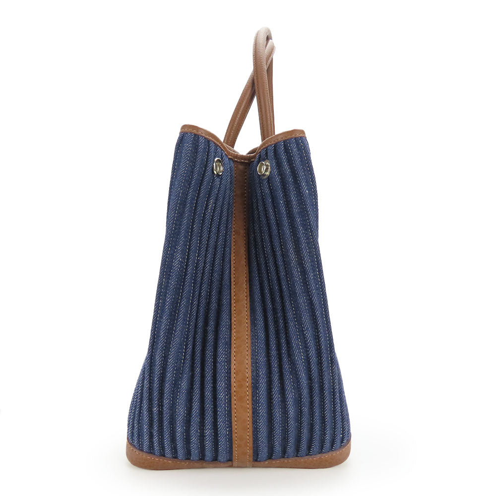 HERMES Tote Bag Denim, Leather Navy Garden party PM unisex(Unisex) Used Authentic