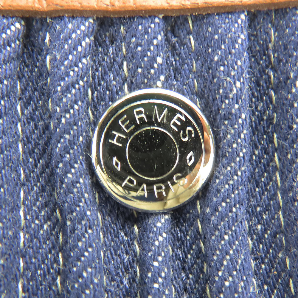 HERMES Tote Bag Denim, Leather Navy Garden party PM unisex(Unisex) Used Authentic
