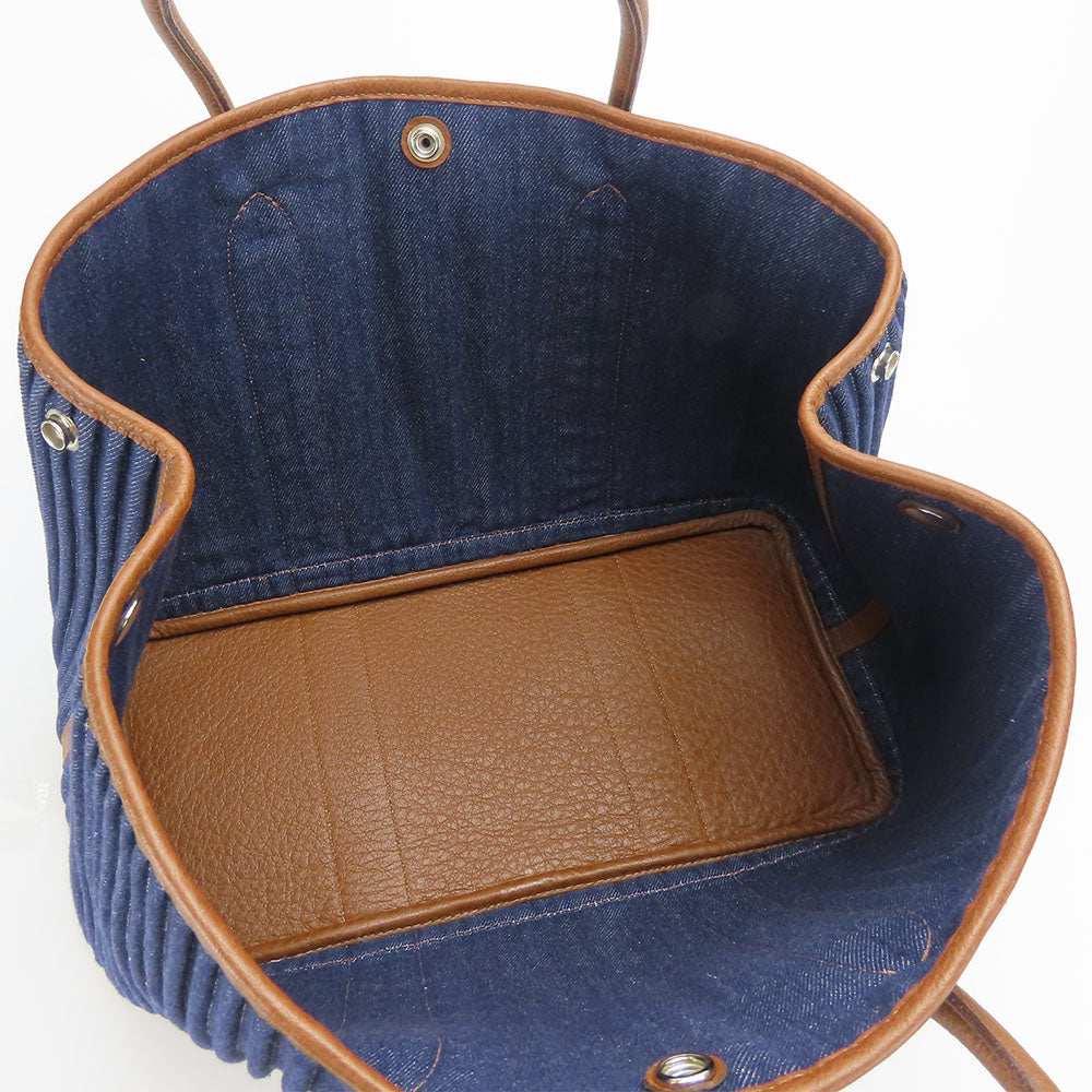 HERMES Tote Bag Denim, Leather Navy Garden party PM unisex(Unisex) Used Authentic