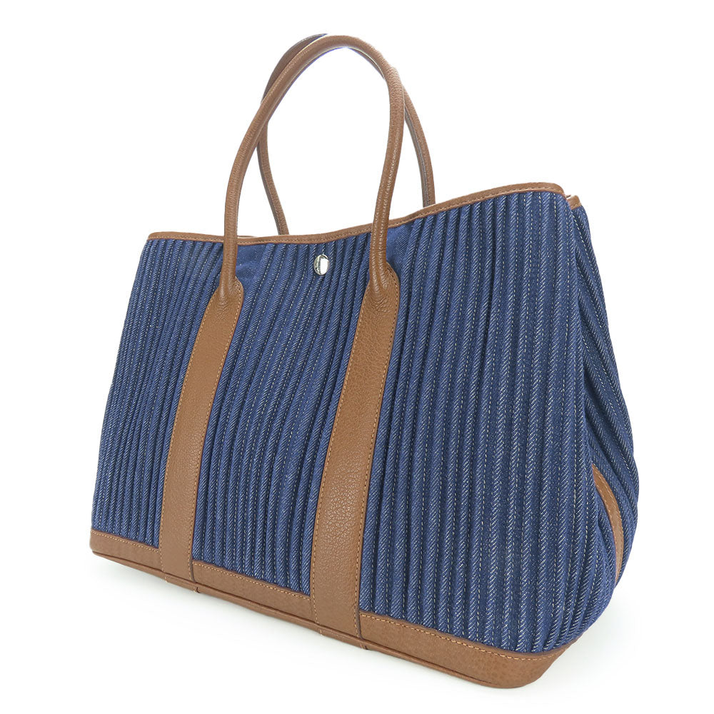 HERMES Tote Bag Denim, Leather Navy Garden party PM unisex(Unisex) Used Authentic
