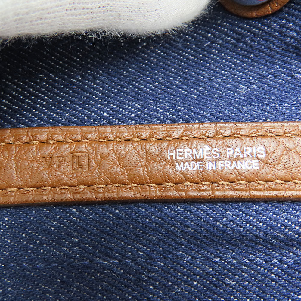 HERMES Tote Bag Denim, Leather Navy Garden party PM unisex(Unisex) Used Authentic