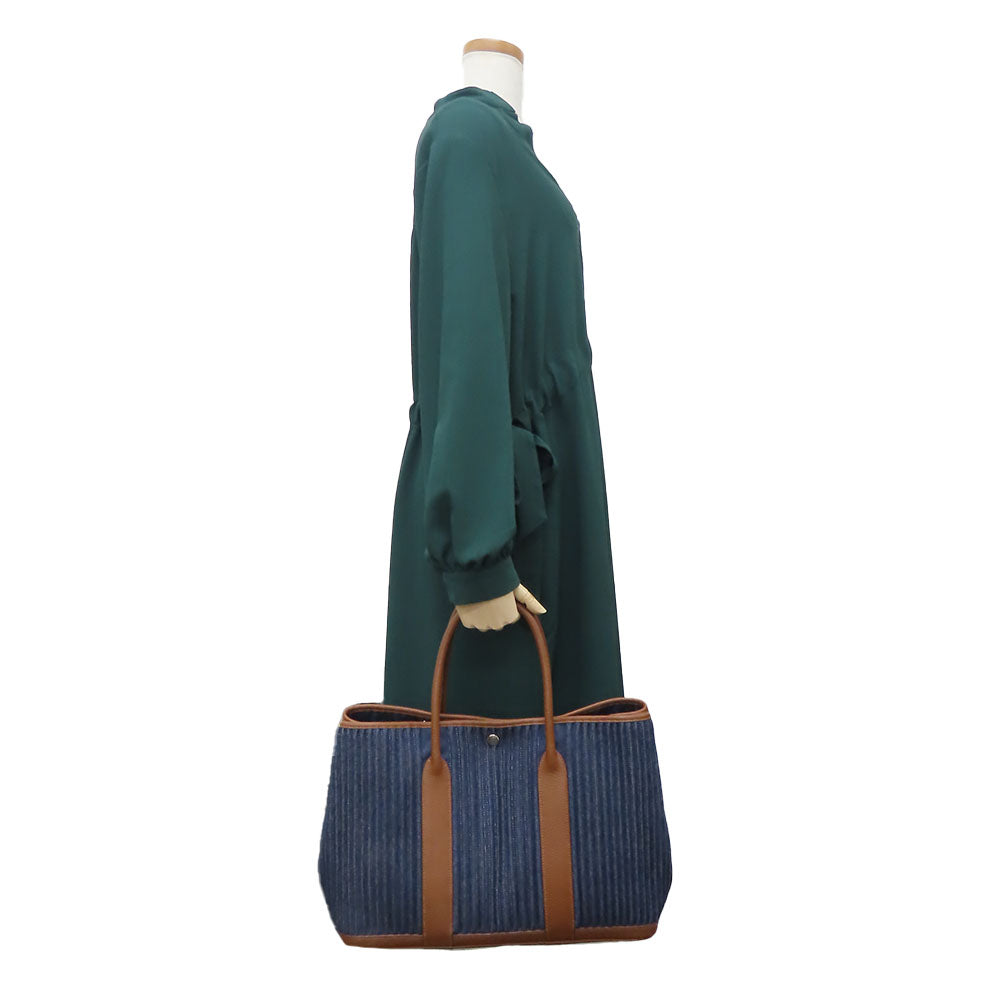 HERMES Tote Bag Denim, Leather Navy Garden party PM unisex(Unisex) Used Authentic