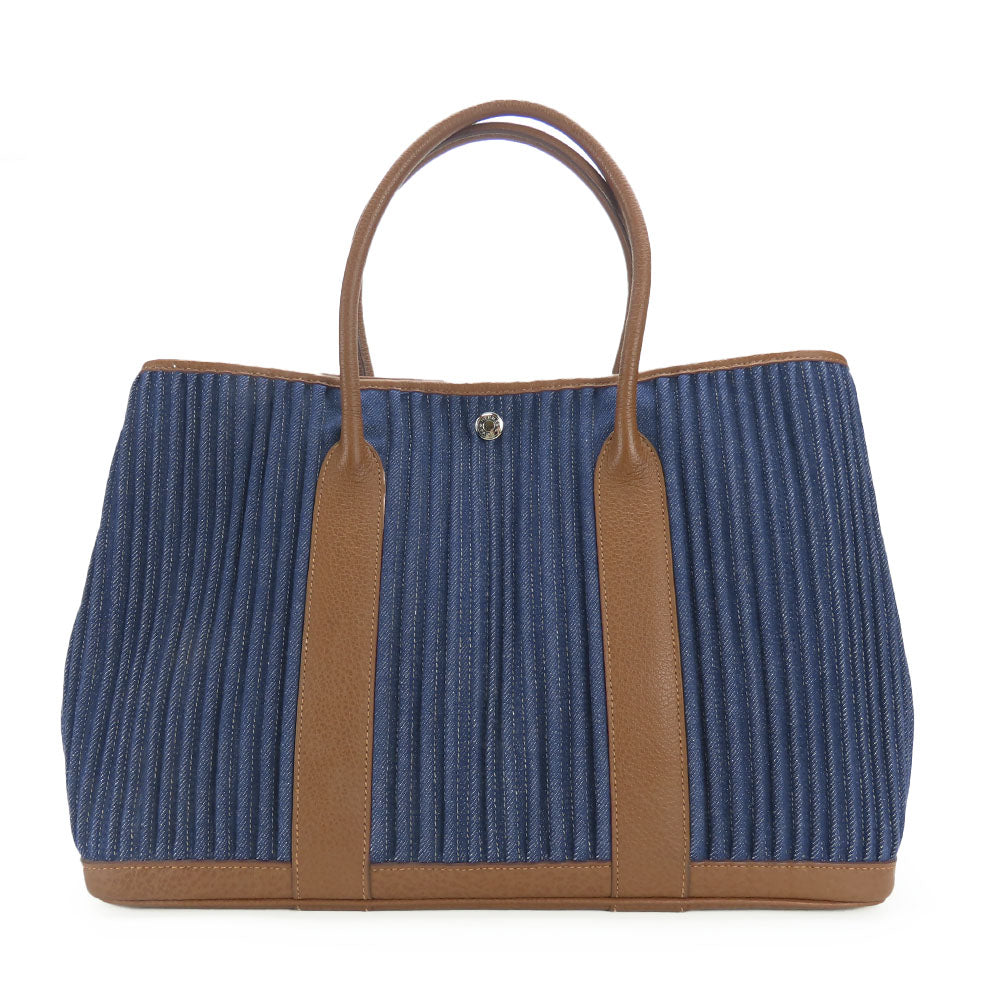 HERMES Tote Bag Denim, Leather Navy Garden party PM unisex(Unisex) Used Authentic