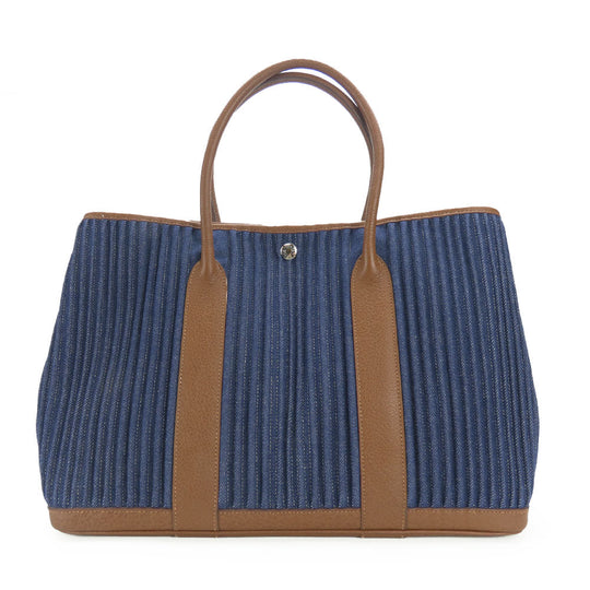 HERMES Tote Bag Denim, Leather Navy Garden party PM unisex(Unisex) Used Authentic
