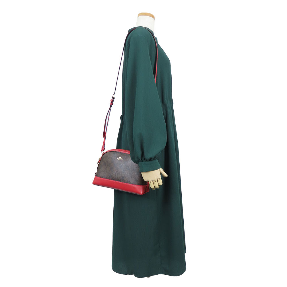 COACH Shoulder Bag F76674 Leather, PVC Red Signature Women Used Authentic