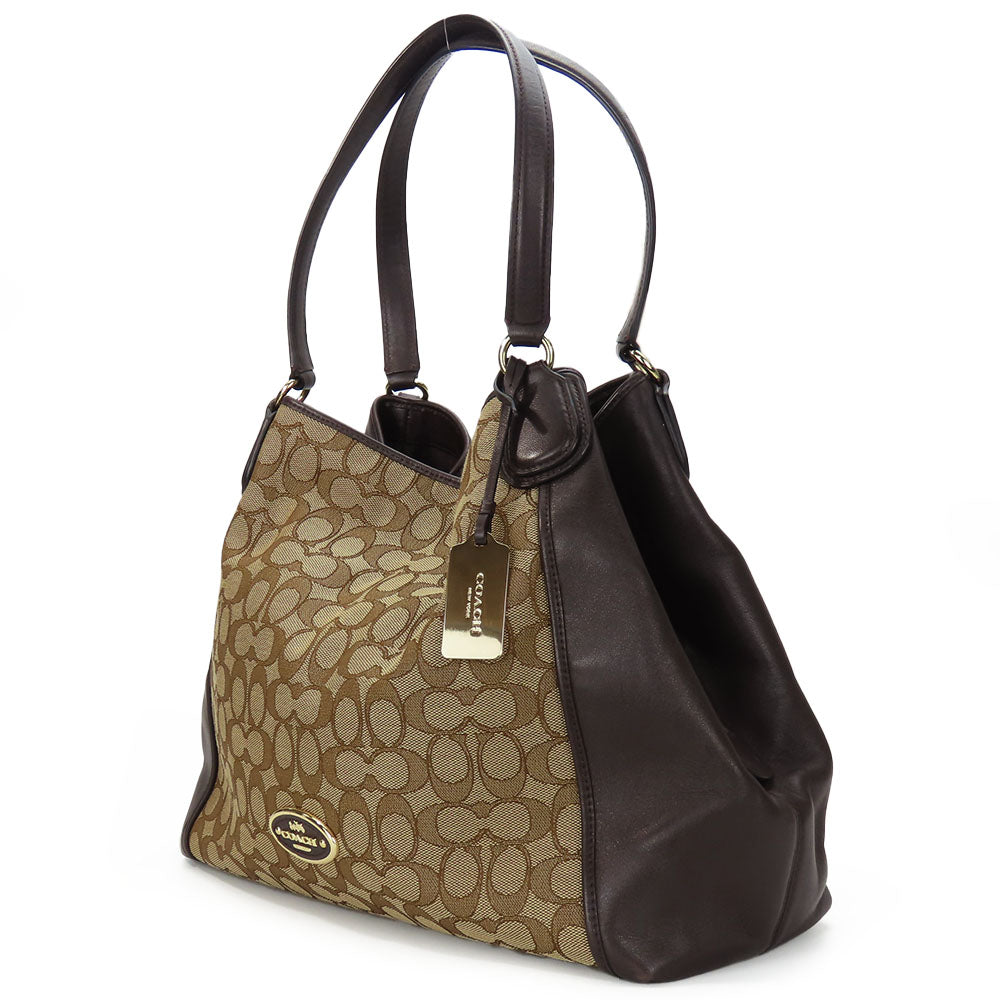 COACH Tote Bag 33523 Canvas, Leather Brown Signature Women Used Authentic