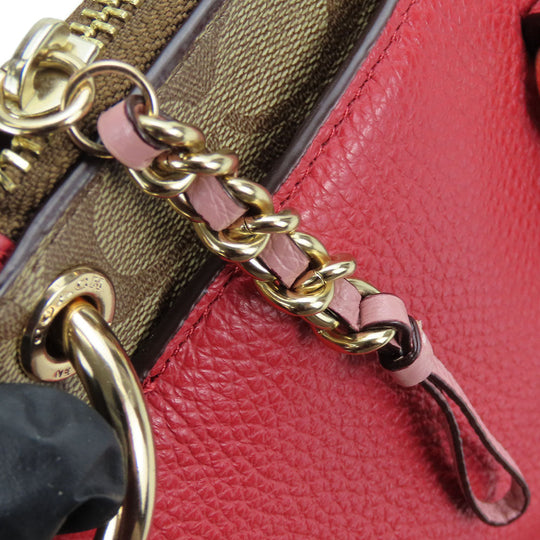 COACH Handbag F84428 leather Red Signature Women Used Authentic
