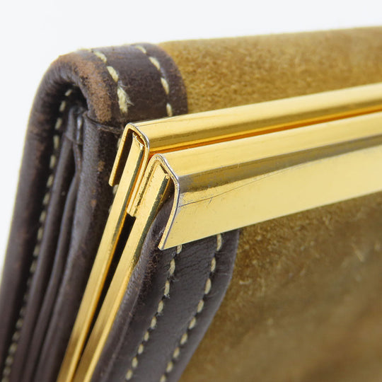 LOEWE Tri-fold wallet Suede, Leather khaki Women Used Authentic