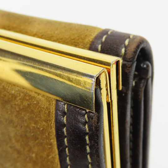 LOEWE Tri-fold wallet Suede, Leather khaki Women Used Authentic