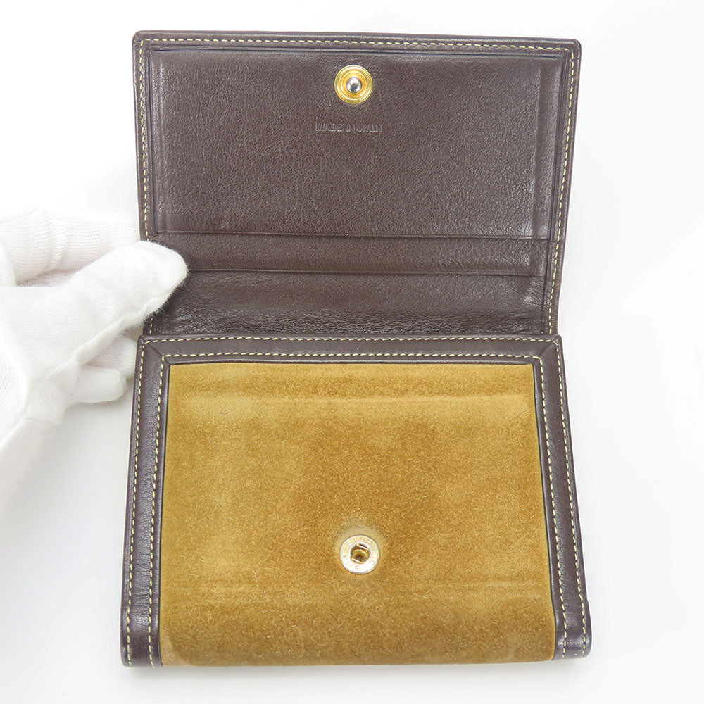 LOEWE Tri-fold wallet Suede, Leather khaki Women Used Authentic