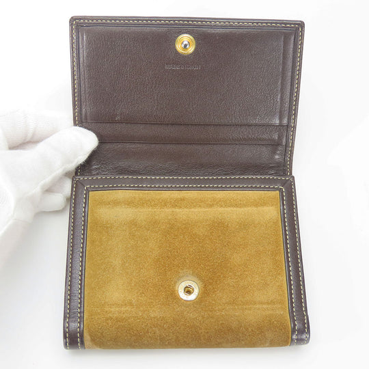 LOEWE Tri-fold wallet Suede, Leather khaki Women Used Authentic