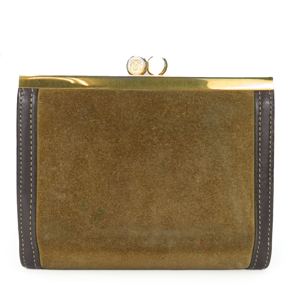 LOEWE Tri-fold wallet Suede, Leather khaki Women Used Authentic