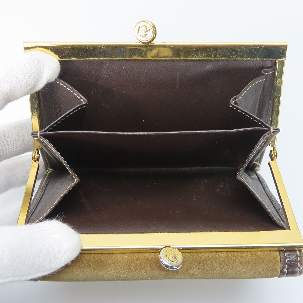 LOEWE Tri-fold wallet Suede, Leather khaki Women Used Authentic