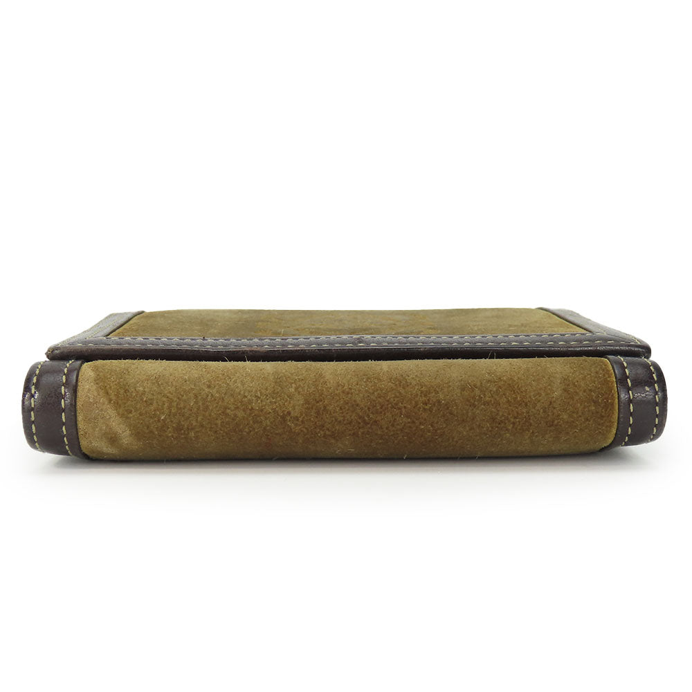 LOEWE Tri-fold wallet Suede, Leather khaki Women Used Authentic