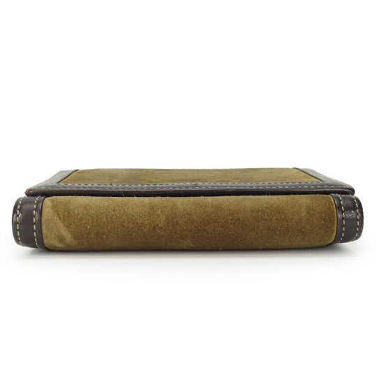 LOEWE Tri-fold wallet Suede, Leather khaki Women Used Authentic