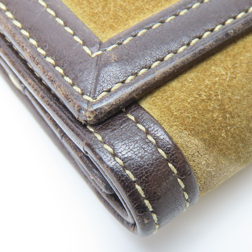 LOEWE Tri-fold wallet Suede, Leather khaki Women Used Authentic