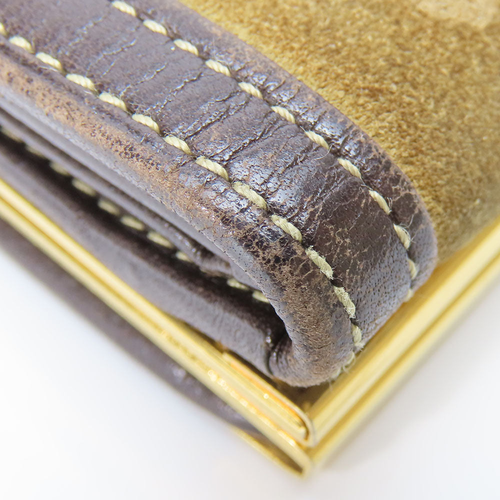 LOEWE Tri-fold wallet Suede, Leather khaki Women Used Authentic