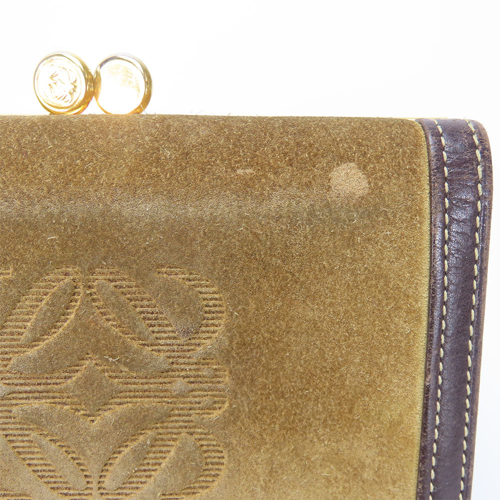 LOEWE Tri-fold wallet Suede, Leather khaki Women Used Authentic
