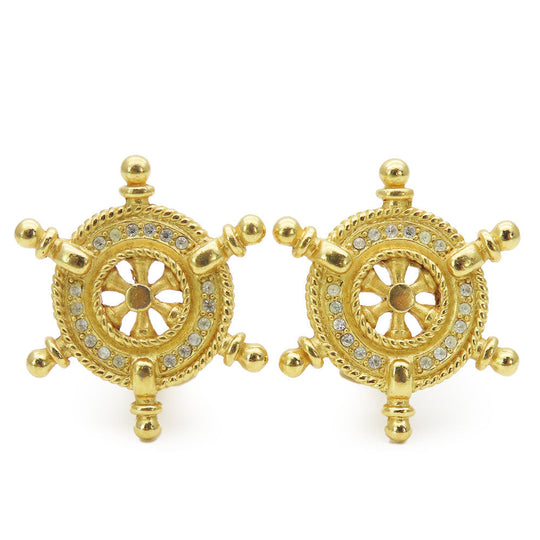 Christian Dior Earring Metal, Rhinestone gold Marin Women Used Authentic