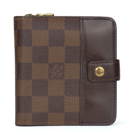 LOUIS VUITTON Bifold Wallet N61668 Damier Brown Compact zip Women Used Authentic