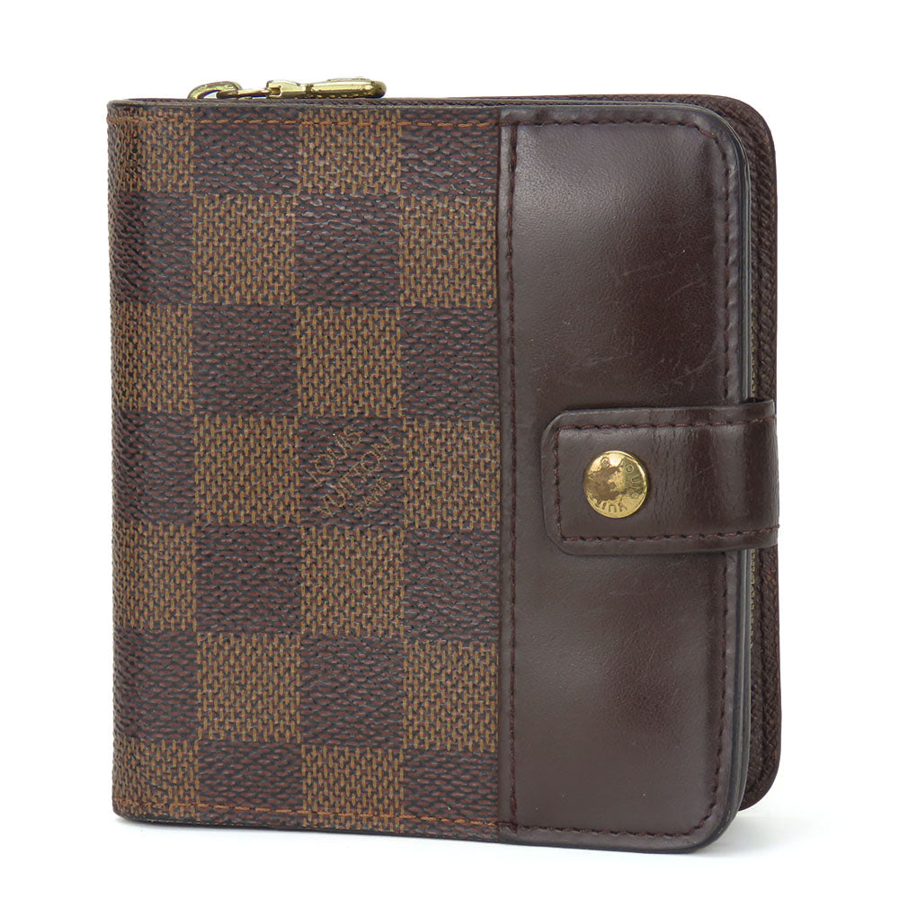 LOUIS VUITTON Bifold Wallet N61668 Damier Brown Compact zip Women Used Authentic