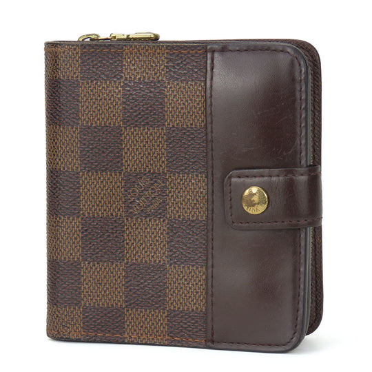 LOUIS VUITTON Bifold Wallet N61668 Damier Brown Compact zip Women Used Authentic