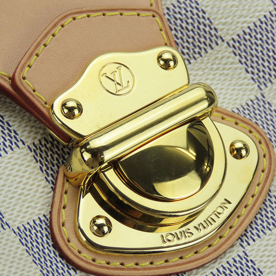 LOUIS VUITTON Tote Bag N42220 Damier Azur, Tanned Leather white Stresa PM Women Used Authentic