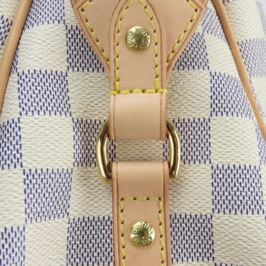 LOUIS VUITTON Tote Bag N42220 Damier Azur, Tanned Leather white Stresa PM Women Used Authentic