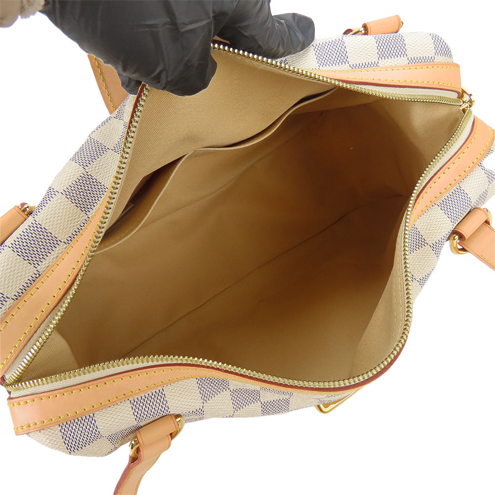 LOUIS VUITTON Tote Bag N42220 Damier Azur, Tanned Leather white Stresa PM Women Used Authentic