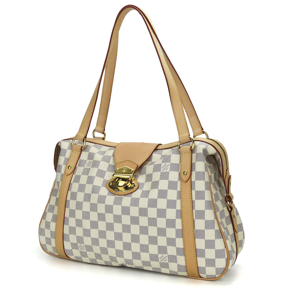 LOUIS VUITTON Tote Bag N42220 Damier Azur, Tanned Leather white Stresa PM Women Used Authentic