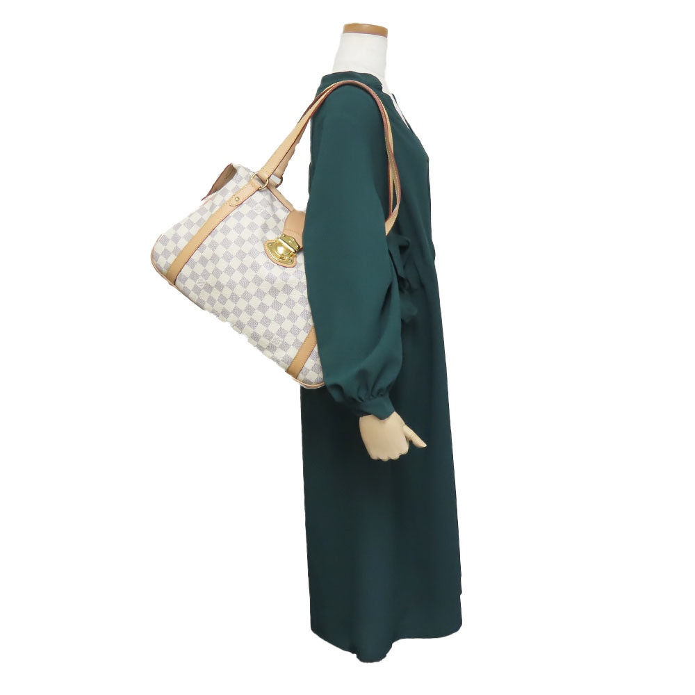 LOUIS VUITTON Tote Bag N42220 Damier Azur, Tanned Leather white Stresa PM Women Used Authentic