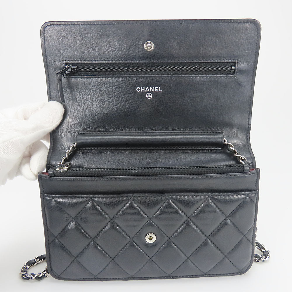 CHANEL Shoulder Bag lambskin black Matrasse Chain wallet Women Used Authentic