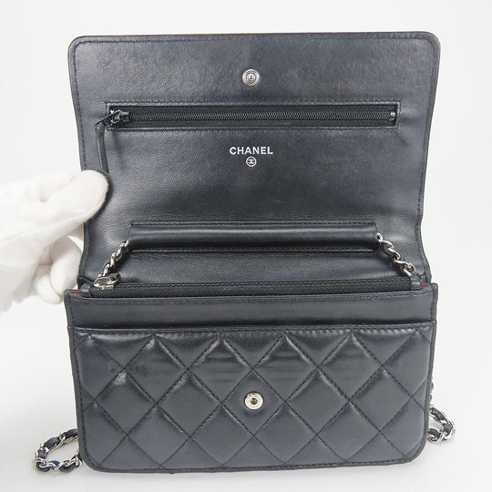 CHANEL Shoulder Bag lambskin black Matrasse Chain wallet Women Used Authentic