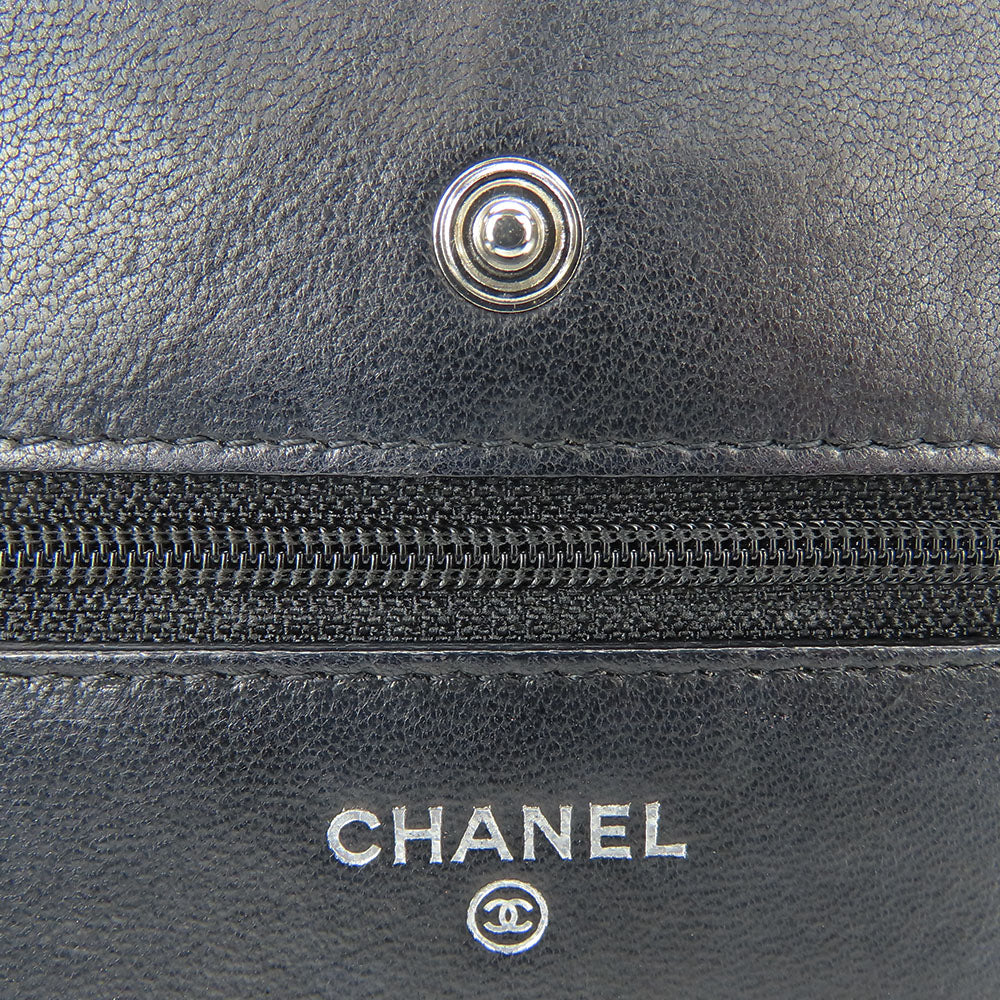 CHANEL Shoulder Bag lambskin black Matrasse Chain wallet Women Used Authentic