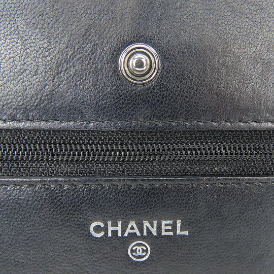 CHANEL Shoulder Bag lambskin black Matrasse Chain wallet Women Used Authentic