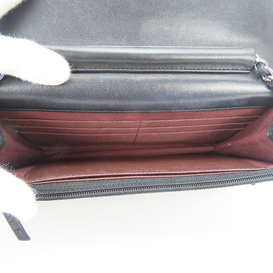 CHANEL Shoulder Bag lambskin black Matrasse Chain wallet Women Used Authentic