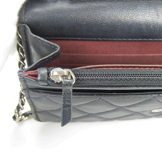 CHANEL Shoulder Bag lambskin black Matrasse Chain wallet Women Used Authentic