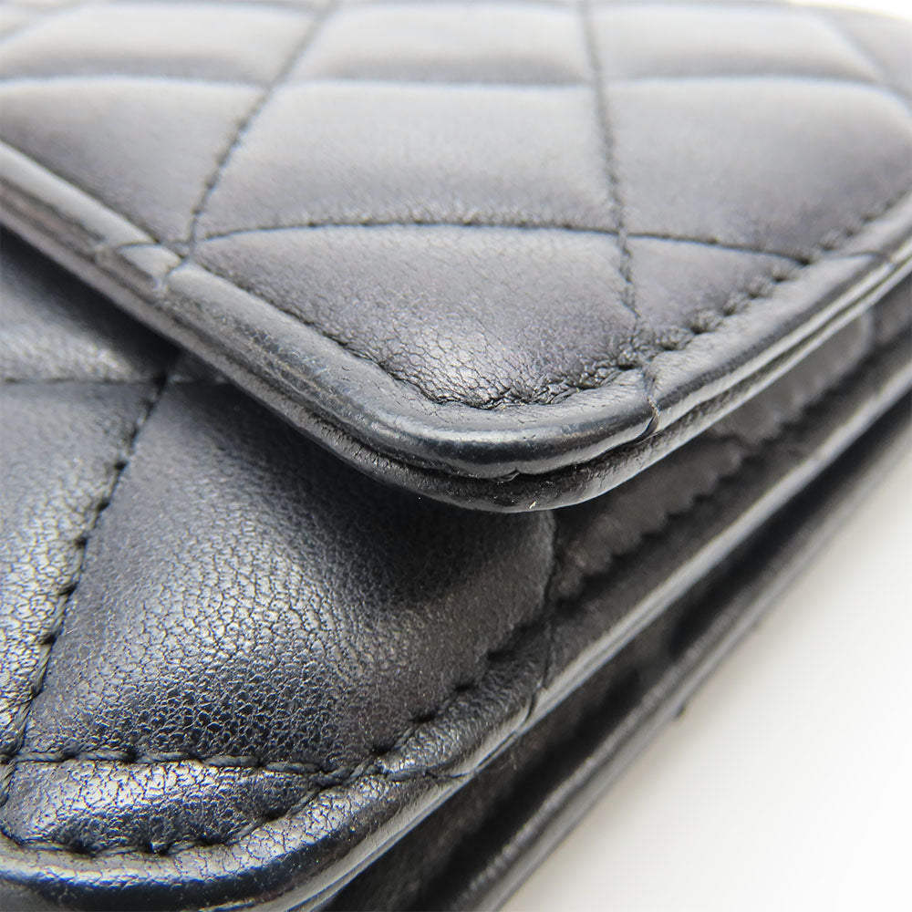 CHANEL Shoulder Bag lambskin black Matrasse Chain wallet Women Used Authentic