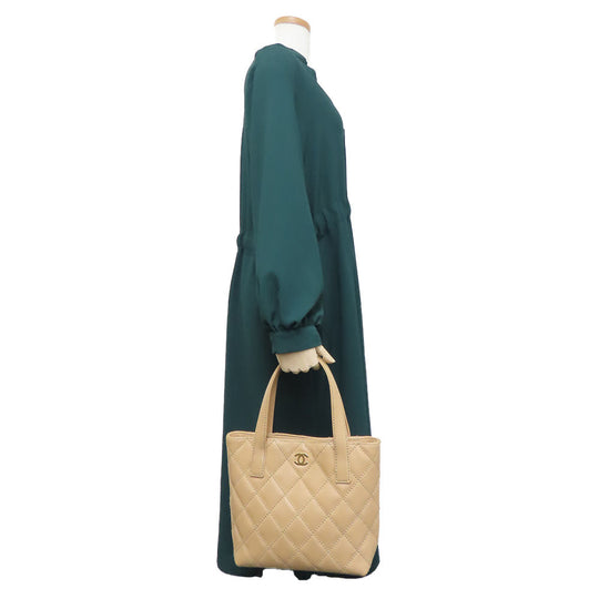 CHANEL Handbag Calfskin beige