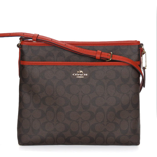 COACH Shoulder Bag F34938 Leather, PVC coated canvas Brown Signature Women Used Authentic